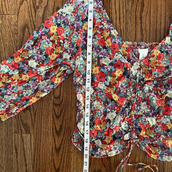 H&M Women's Blouse Viscose Crêpe V-neck Floral Top Drawstring in Front Sz L - Picture 10 of 12
